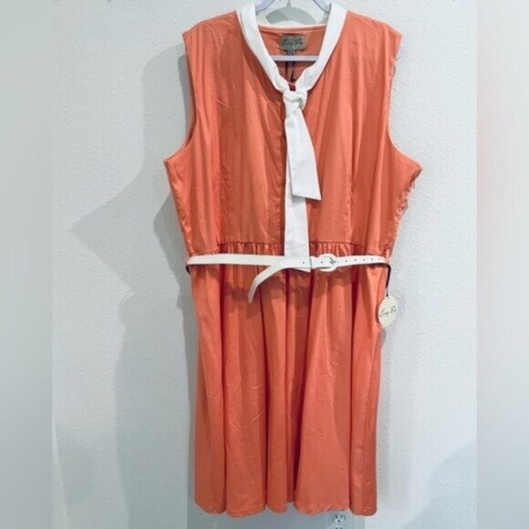New Lindy Bop Mod Vintage MIDI Dress Fit N Flare Retro 70’s Collared Orange - Picture 1 of 10